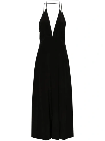 Shop Totême Double-halter Silk Dress In Black