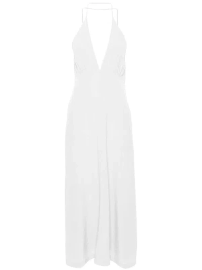 Shop Totême Double-halter Silk Dress In Ice