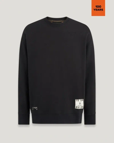 Shop Belstaff Centenary Micro Logo Sweatshirt In Black / British Khaki