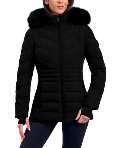 Shop Michael Michael Kors Women's Black Chevron Faux Fur Hooded Coat