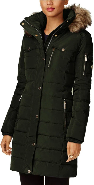 Shop Michael Michael Kors Women's Dark Moss 3/4 Down Puffer Coat In Green