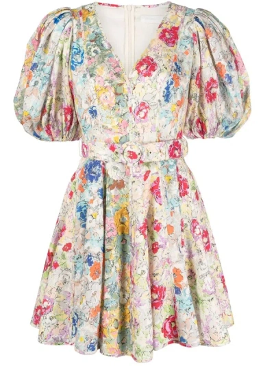 Shop Zimmermann Clover Panelled Mini Dress Spliced Multi Floral