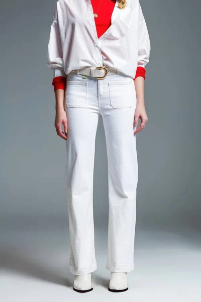 Shop Q2 High Waisted Front Pockets Flare Jeans In White