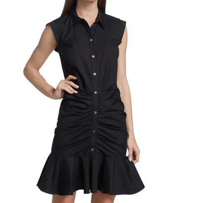 Shop Veronica Beard Women's Black Cotton Ruched Button Down Mini Shirt Dress