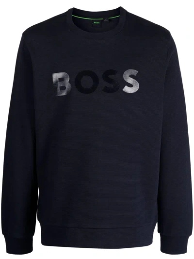Shop Hugo Boss Men Salbo Mirror Ncsa Slim Fit Cotton Pullover Sweater In Blue