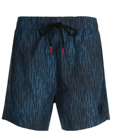 Shop Hugo Boss Men Rover Dark Blue Drawstrings Logo Swim Shorts