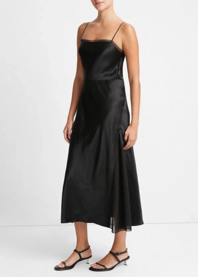 Shop Vince Women's Sheer Panelled Midi Square Neckline Sleeveless Slip Dress Black