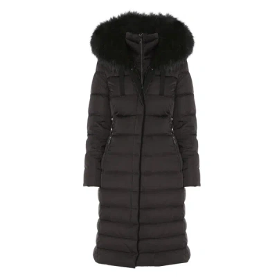 Shop T Tahari Women's Black Nelly Maxi Puffer Coat Hooded Faux Fur Trim