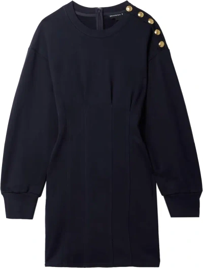 Shop Veronica Beard Women Dakasha Gold Button Cotton Mini Dress Navy In Blue