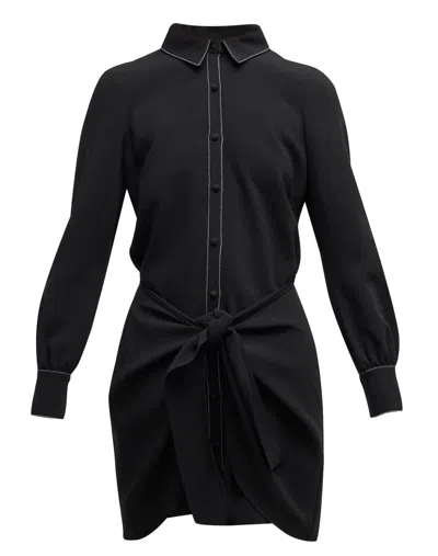 Cinq À Sept Gaby Tie Waist Long Sleeve Shirtdress In Black
