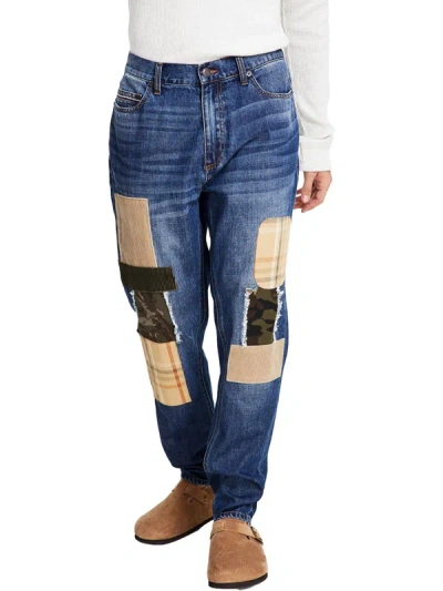 Shop Sun + Stone Mens Loose Fit Patchwork Tapered Leg Jeans In Multi