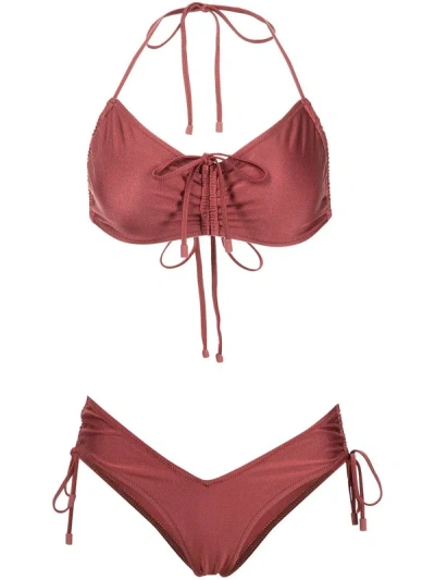 Shop Zimmermann Jude Ruched Side Bikini Musk In Pink