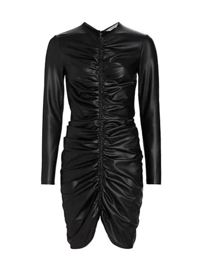 Veronica Beard Bernadette Ruched Faux-leather Mini Dress In Black