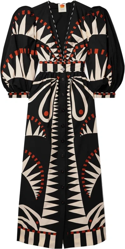 Shop Farm Rio Women Coconut Grove Black V-neck Long Puff Sleeve Maxi Dress Black