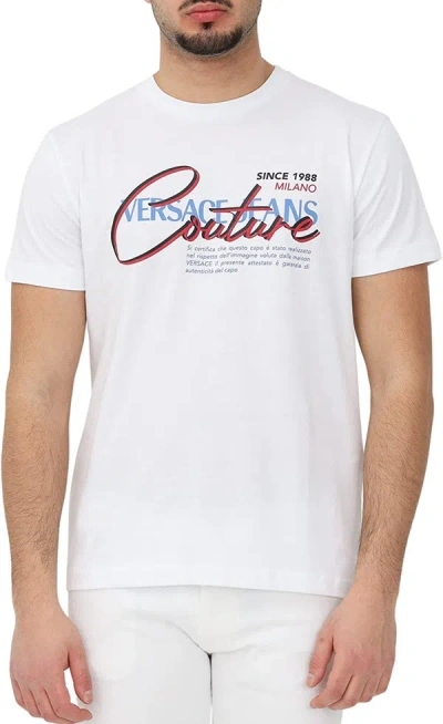 Shop Versace Jeans Couture Cotton Printed Legacy Logo White T-shirt White