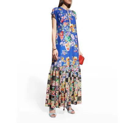 Johnny Was Sky Flower Alba Flounce Ruffled Maxi Slip Dress In Multi