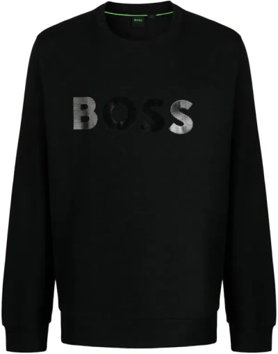 Shop Hugo Boss Men Salbo Mirror Ncsa 001 Sretch Cotton Pullover Sweatshirt In Black