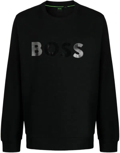 Hugo Boss Logo-print Ribbed Cotton Sweatshirt In Black