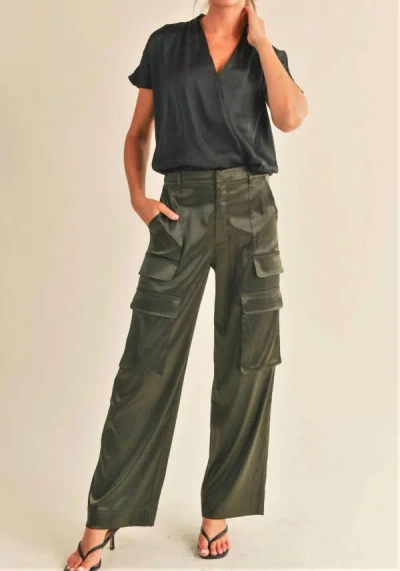 Shop Reset By Jane Cassie Satin Cargo Pants In Olive In Green