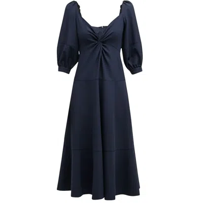 Cinq À Sept Cinq A Sept Women Kristina V-neck Twisted Front Midi Dress Navy Blue In Blue