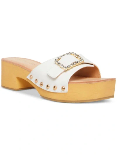 Shop Madden Girl Anikka Womens Faux Leather Rhinestone Slide Sandals In White
