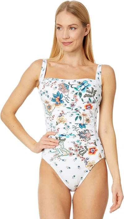 Johnny Was Women Ruched One-piece Swimsuit White Floral In Multi