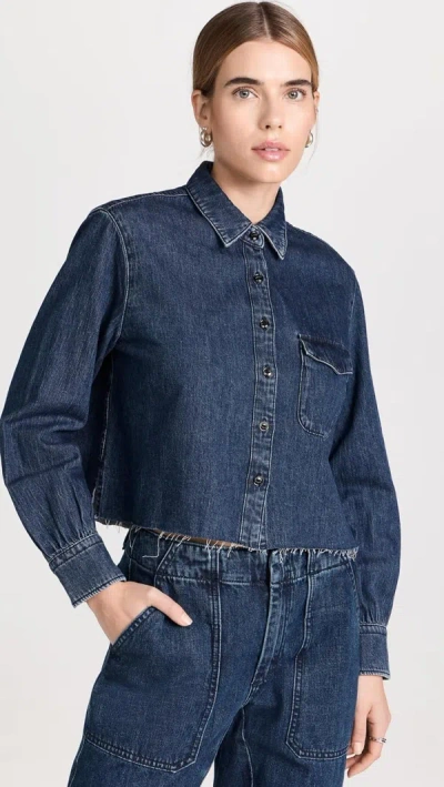 Shop Rag & Bone Women's Cropped Maxine Long Sleeves Shirt, Ari, Blue Denim