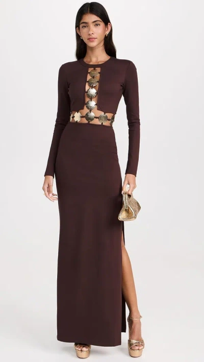 Shop Staud Women Delphine Dress Dark Chocolate Brown Maxi Gown
