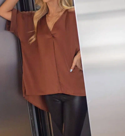 Shop Glam V-neck High-low Top In Brown