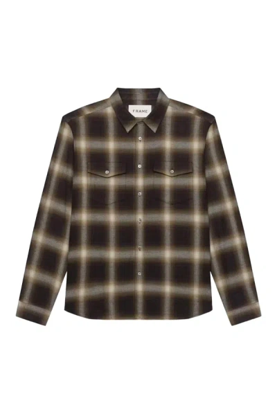 Shop Frame Men's Brushed Cotton Plaid Shirt In Marron In Multi