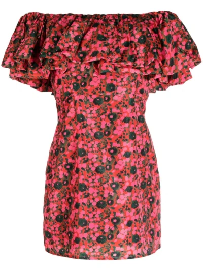 Shop Rhode Women 100% Polyester Tiered Ruffle Neckline Mini Vivi Dress Flora Splash In Multi