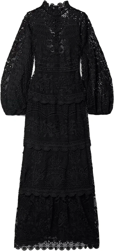 Shop Farm Rio Women Black Guipure Long Sleeve Mock Neck Maxi Dress Black