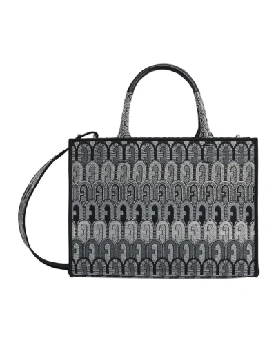 Shop Furla Women Opportunity Tote Leather Canvas Bag Toni Grigio Os In Black