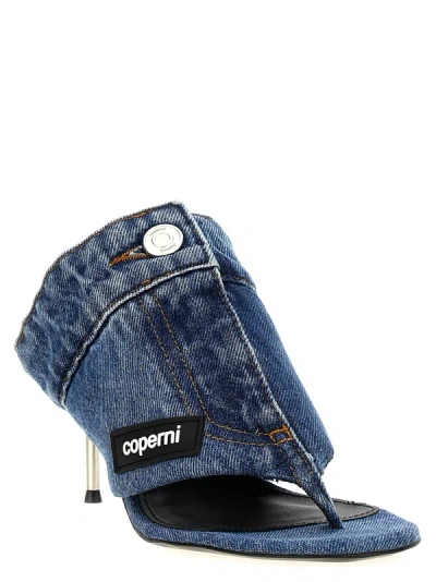 Shop Coperni Denim Open Thong Sandals Light Blue