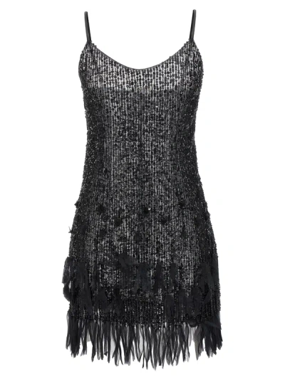 Shop Elisabetta Franchi Fringed Sequin Dress Dresses Black