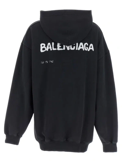 Shop Balenciaga Logo Print Hoodie Sweatshirt White/black