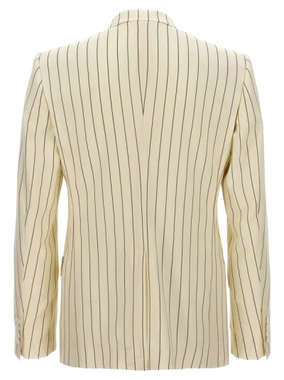 Shop Dolce & Gabbana Pinstriped Double-breasted Blazer White/black