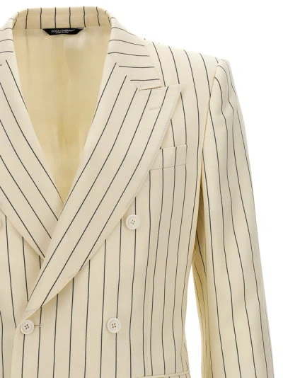 Shop Dolce & Gabbana Pinstriped Double-breasted Blazer White/black