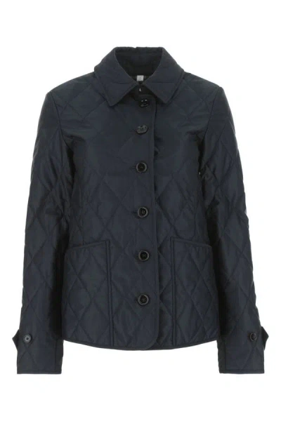 Shop Burberry Woman Navy Blue Polyester Jacket