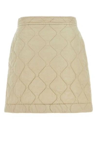 Shop Burberry Woman Sand Nylon Mini Skirt In Brown