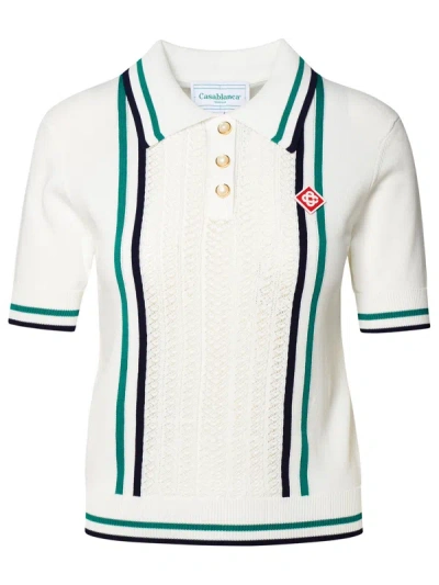 Shop Casablanca White Viscose Blend Polo Shirt Woman