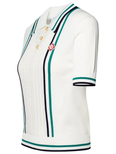 Shop Casablanca Woman  White Viscose Blend Polo Shirt