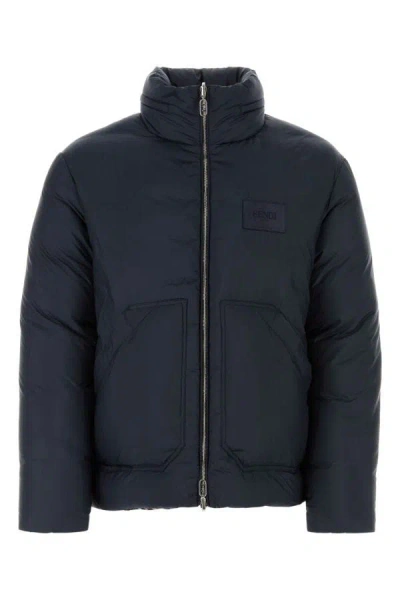 Shop Fendi Man Midnight Blue Polyester Reversible Padded Jacket