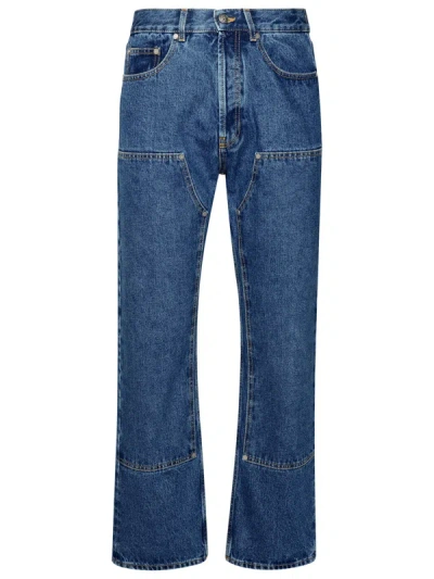 Shop Palm Angels Man  'workwear' Blue Cotton Blend Jeans