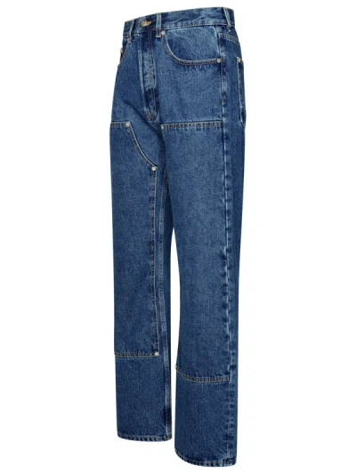 Palm Angels Monogram-embroidered Wide-leg Jeans In Blue