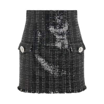 Shop Balmain High Waisted Glittered Tweed Skirt