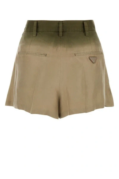 Shop Prada Woman Sage Green Silk Shorts