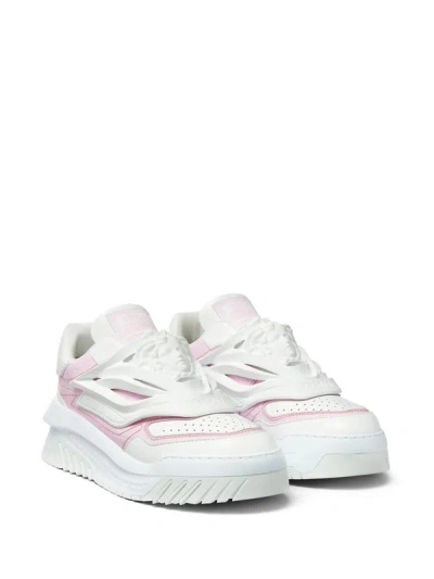Shop Versace Odissea Sneakers With Metallic Effect In White