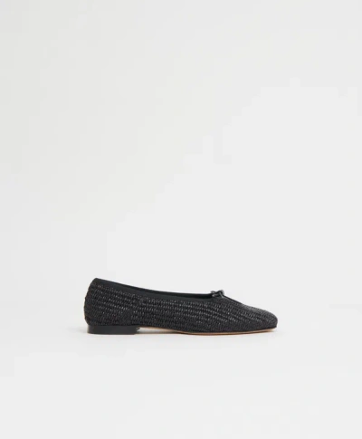 Shop Mansur Gavriel Raffia Square Toe Ballerina In Black Raffia