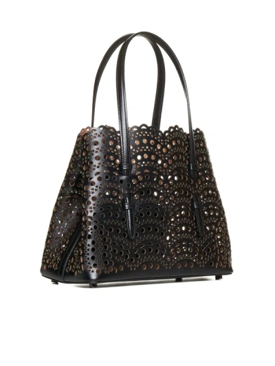 Shop Alaïa Mina 25 Small Leather Tote Bag In Black